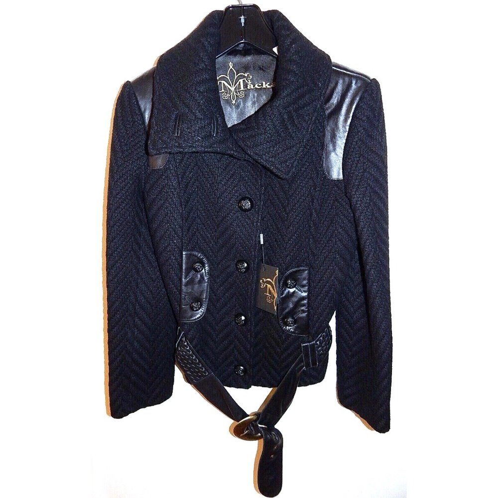 MACKAGE AZIA WOMEN'S BLACK WOOL LEATHER JACKET sz S   NEW$950 AUTHENTIC - RARE